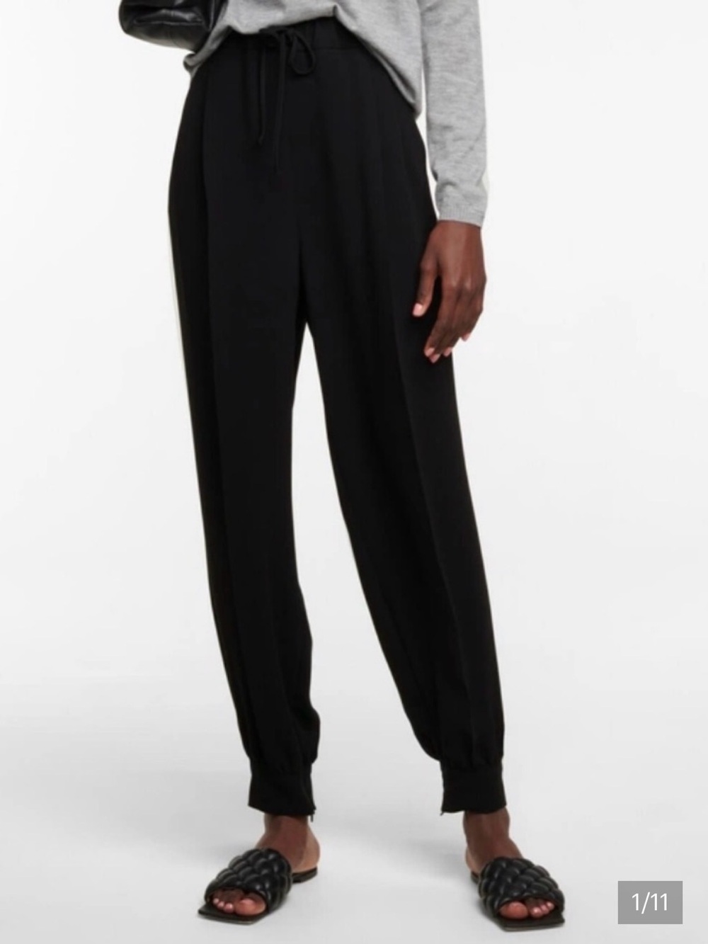 Max Mara "Filovia" Jogger in Black drawstring waist zipper ankle accent